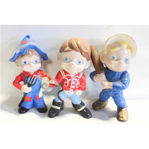 3 VINTAGE CERAMIC GARDEN BOYS 10" (ONE MISSING HA