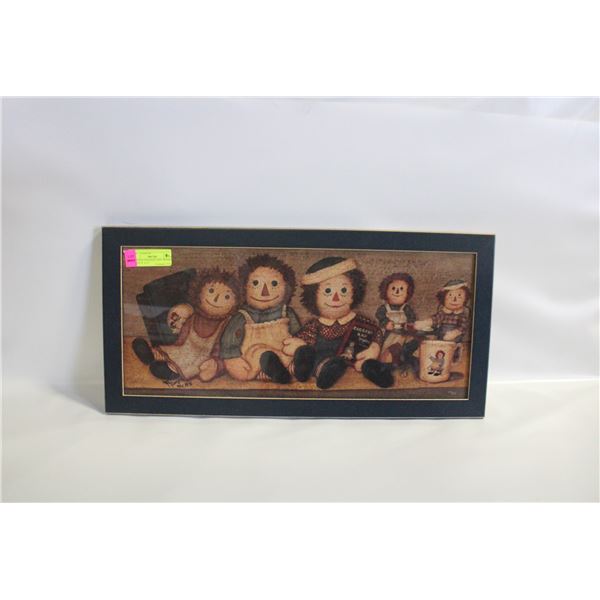 VINTAGE "RAGGEDY ANN" FRAMED PRINT 24" X 11"