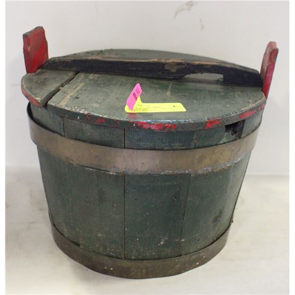 ANTIQUE 19TH CENTURY FIRKIN BUCKET WITH LID