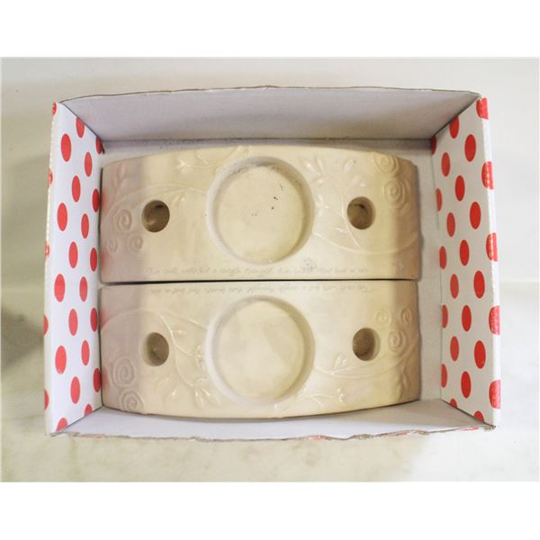 2 PCS DECORATIVE CREAM CERAMIC CANDLE HOLDER