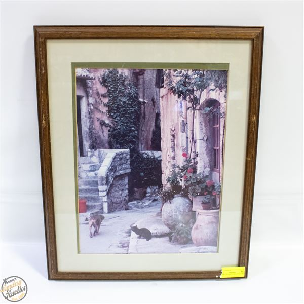 PICTURE OF DOG AND CAT IN ALLEY 18" X 22"