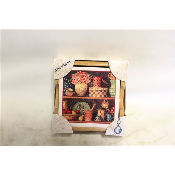 CERAMIC STONE COASTER WITH WOODEN