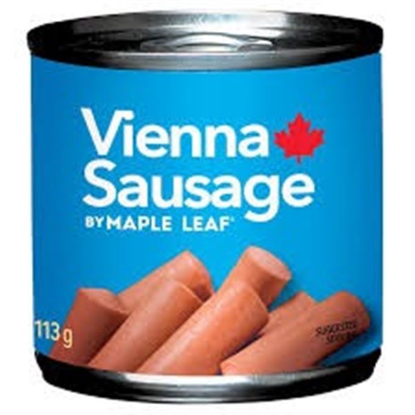NEW BOX OF 24 MAPLE LEAF VIENNA SAUSAGE CANS