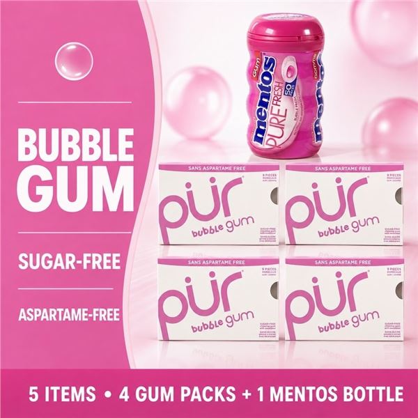 5 PACK PUR BUBBLE GUM & MENTOS BB 03/27