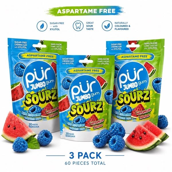 3 PUR JUMBO GUM SOURZ BLUE RAZ WATERMELON 81G