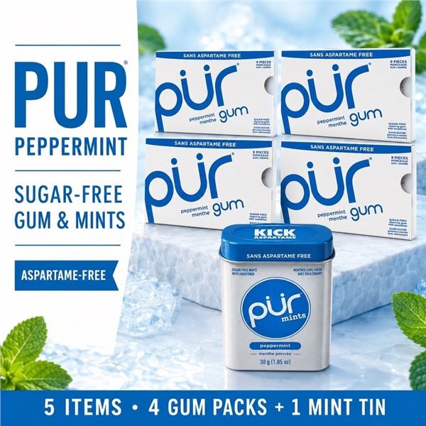 5 PACK PUR PEPPERMINT GUM & MINTS BB 09/26