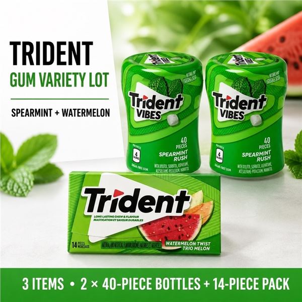 3 PACK TRIDENT SPEARMINT & WATERMELON GUM BB