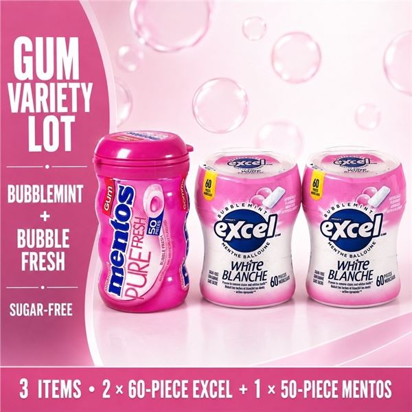3 PACK EXCEL BUBBLEMINT & MENTOS GUM BB 03/27