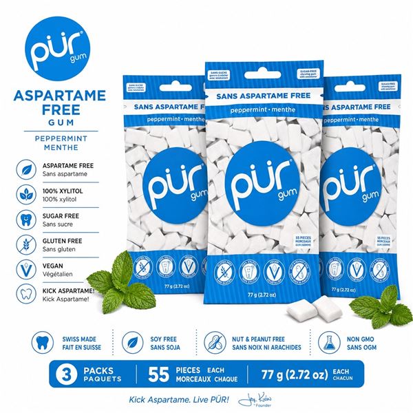 3 PUR PEPPERMINT ASPARTAME FREE GUM 77G