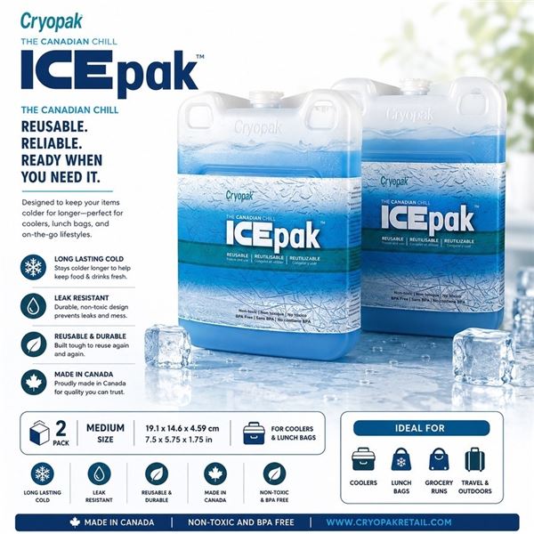 2 ICEPAK REUSABLE ICE PACKS MEDIUM
