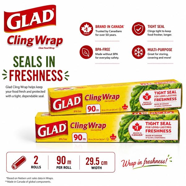 2 GLAD CLING WRAP 90M