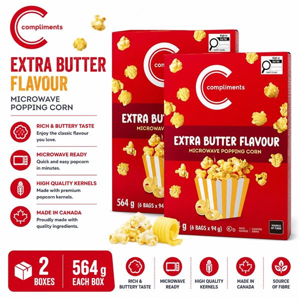 2 COMPLIMENTS EXTRA BUTTER POPCORN 564G BB 01/27