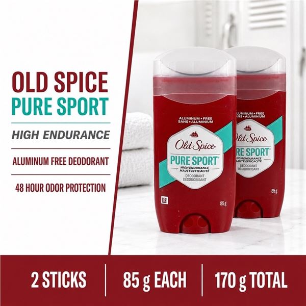 2 OLD SPICE PURE SPORT ALUMINUM FREE DEODORANT
