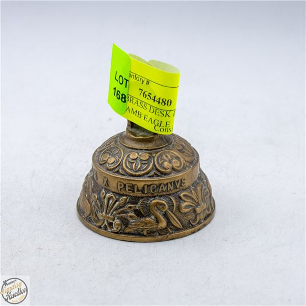 VINTAGE BRASS DESK BELL LION PELICAN LAMB EAGLE