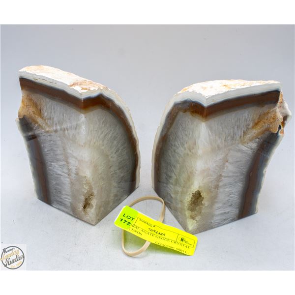 NATURAL AGATE GEODE CRYSTAL BOOK ENDS