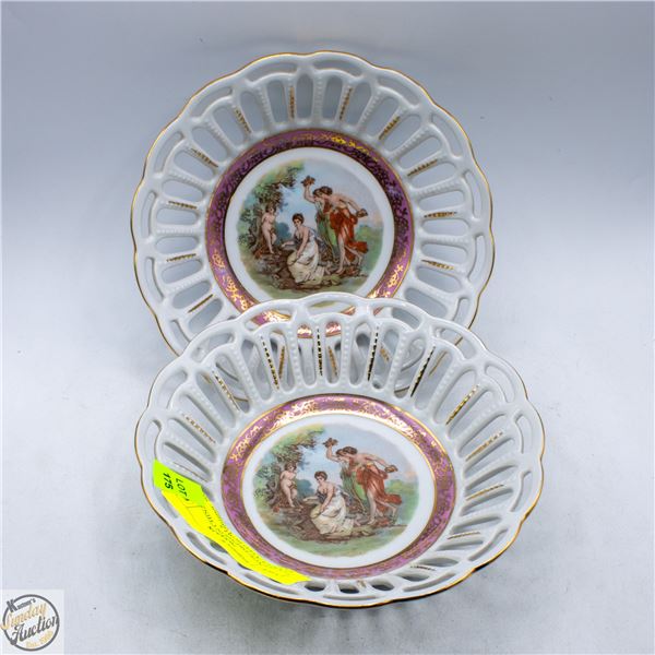 2 VINTAGE DRESDON CHINA RETICULATED BOWLS