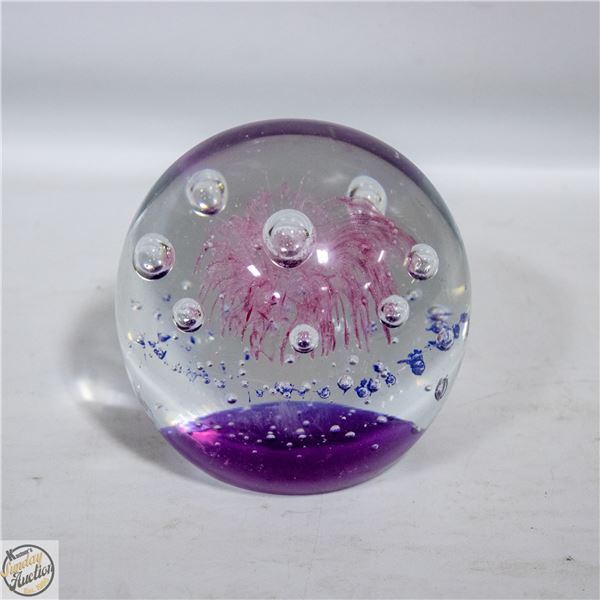 BLOWN GLASS PINK ART ABSTRACT PAPERWEIGHT