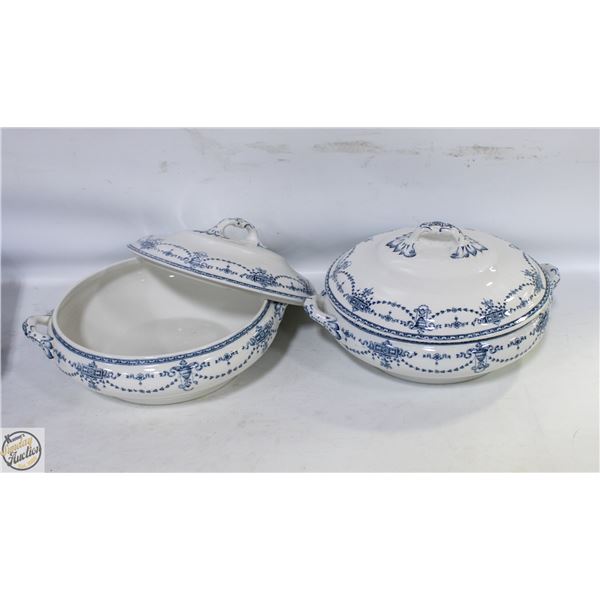 VINTAGE KEELING & CO BLUE FLORAL DISH WITH LID