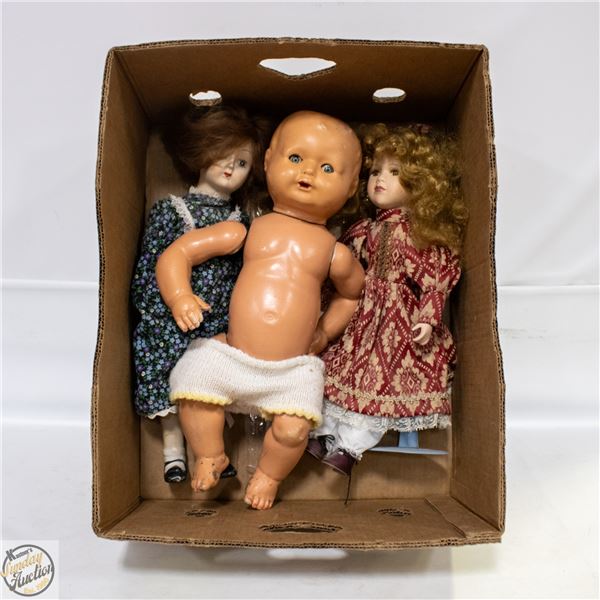 LOT OF 3 VINTAGE DOLLS - AS IS ONE ARM BROKEN