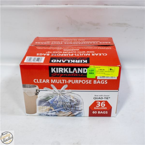 NEW OPEN BOX KIRKLAND 60 PACK OF CLEAR TRASH BAGS