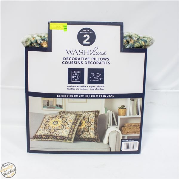 NEW 2 PACK WASHLUXE DECORATIVE PILLOWS - 22 X 22"