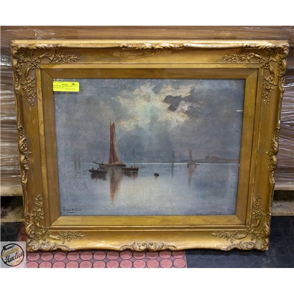 A QUIET BAY FRAMED OIL ON CANVAS SIGNED