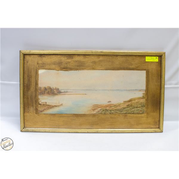 ANTIQUE BEACH LANDSCAPE WATERCOLOR FRAMED