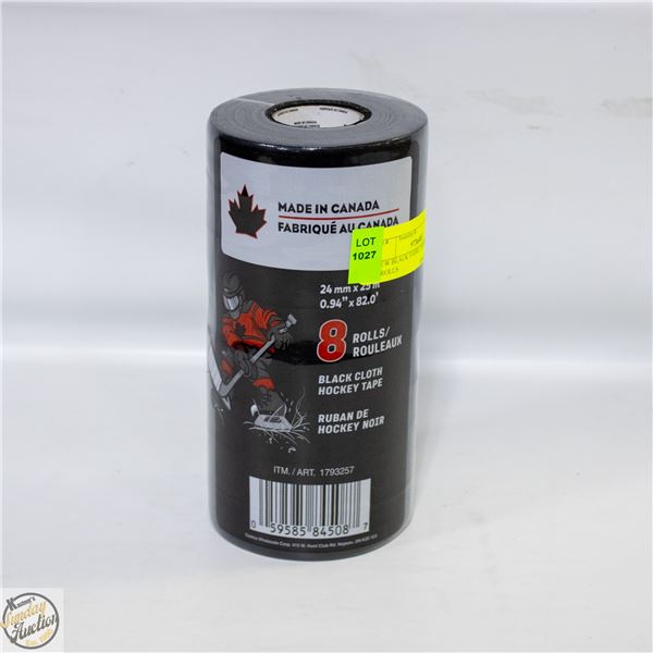 NEW BLACK FABRIC HOCKEY TAPE 8 ROLLS
