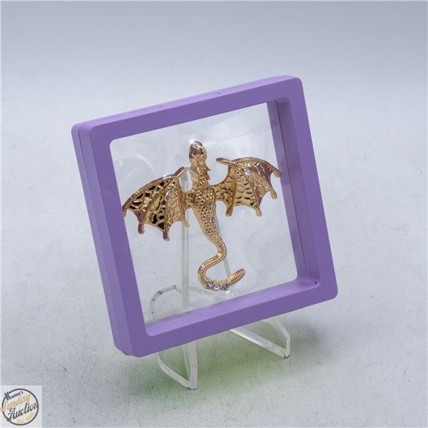 NEW GOLD TONE DRAGON BROOCH WITH