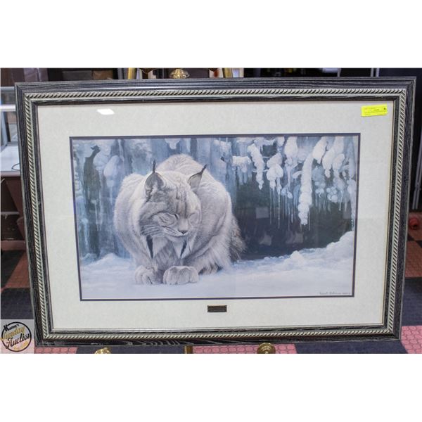 FRAMED ROBERT BATEMEN PRINT BOBCAT 28.5" X 40.5"
