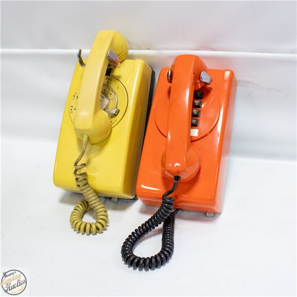 TWO VINTAGE WALL PHONES - 1 ROTARY,