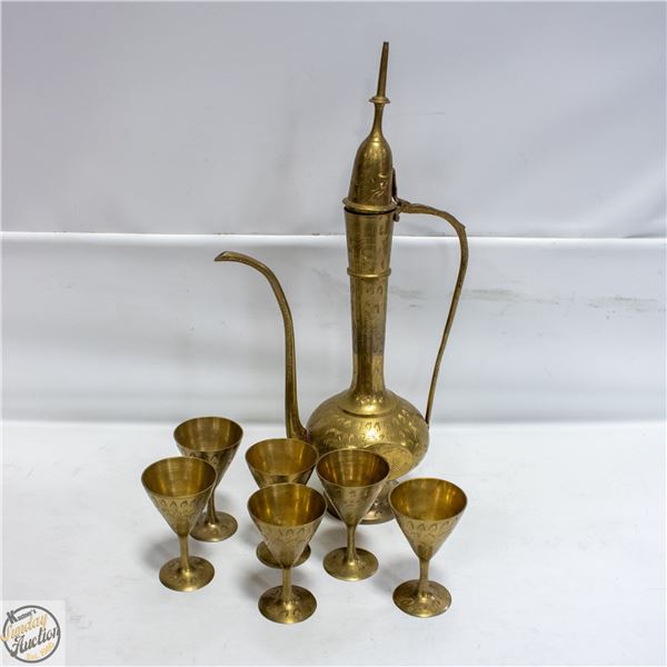 16" BRASS PITCHER & 6 GOBLETS