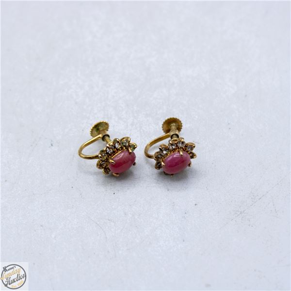 ARTIFICIAL EARRINGS WITH PINK/RED PLASTIC STONE