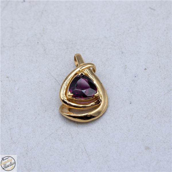 14K YELLOW GOLD GARNET PENDANT