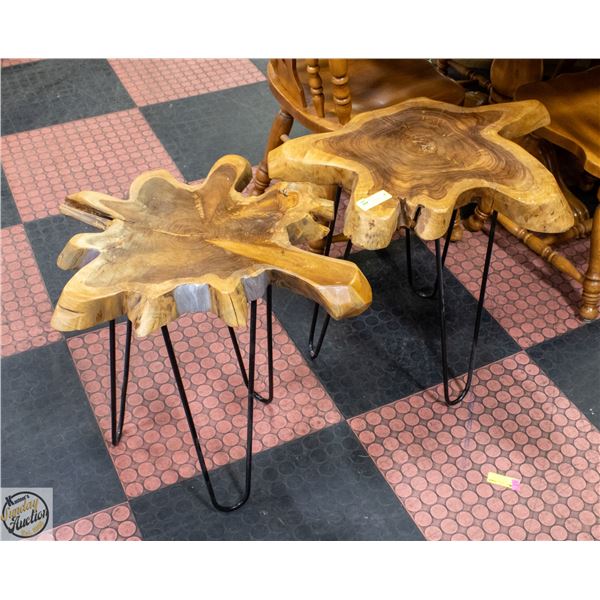 PAIR OF LIVE EDGE/BURL WOOD SIDE TABLES