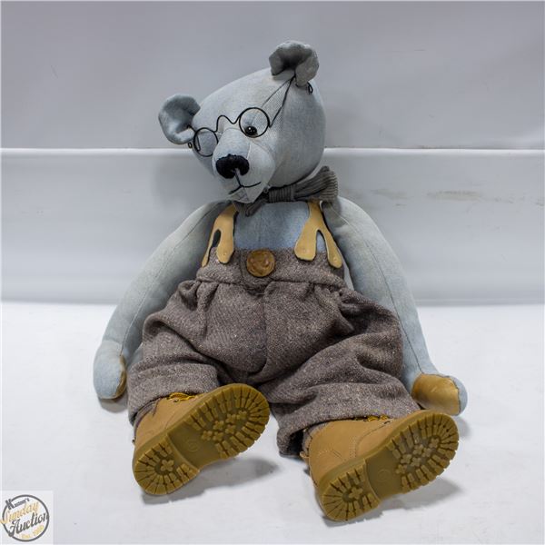 HAND CRAFTED DENIM BEAR,LEATHER SHOES,SUSPENDERS+