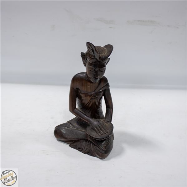 HAND CARVED MANTEL STATUE CROSS LEGGED