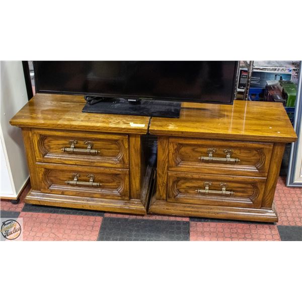 PAIR OF WOOD END TABLES W/BRASS STYLE HARDWARE