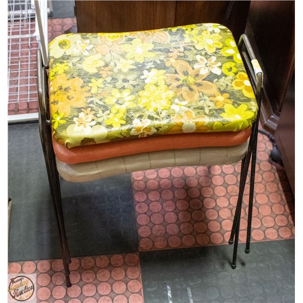 THREE VINTAGE STACKABLE STOOLS