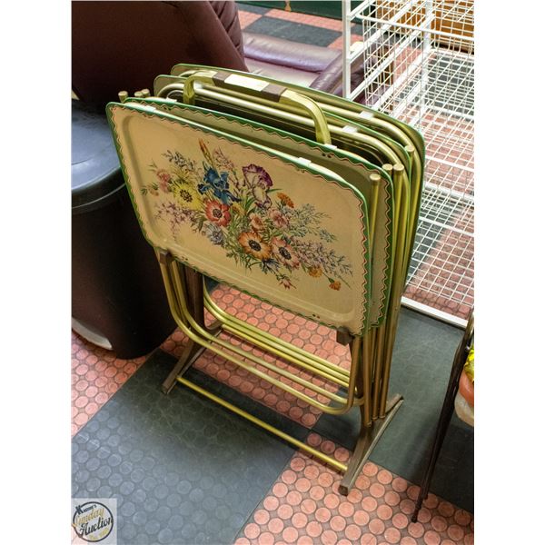 VINTAGE METAL TV TRAYS SET OF 4