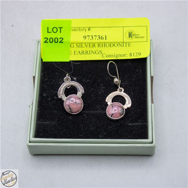 STERLING SILVER RHODONITE VINTAGE EARRINGS