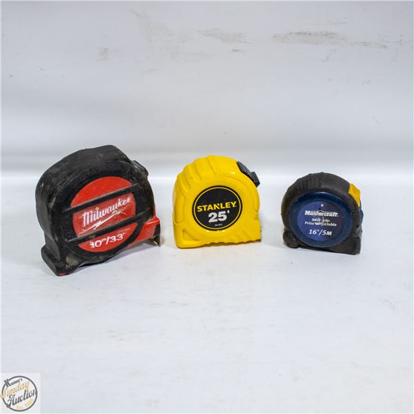 3 TAPE MEASURES MILWAUKEE, STANLEY,