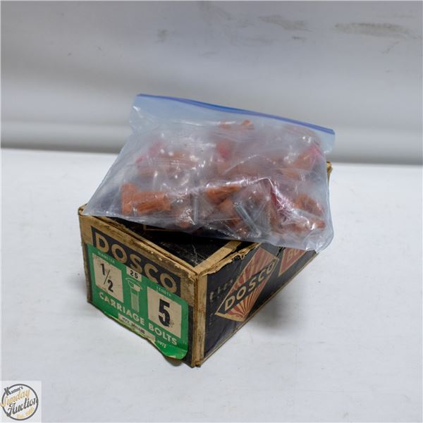 BOX OF BOLTS + ELECTRICAL CONNECTORS