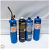 Image 1 : LOT OF SMALL PROPANE BOTTLES WITH TORCH