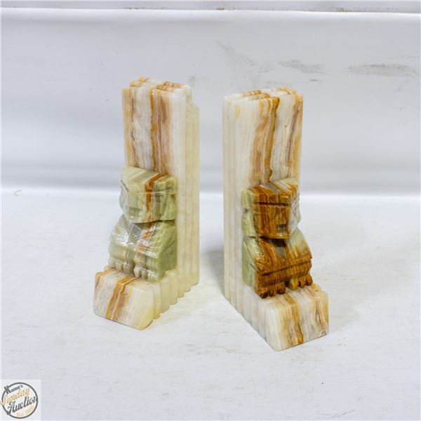 HEAVY MARBLE ONYX BOOKENDS