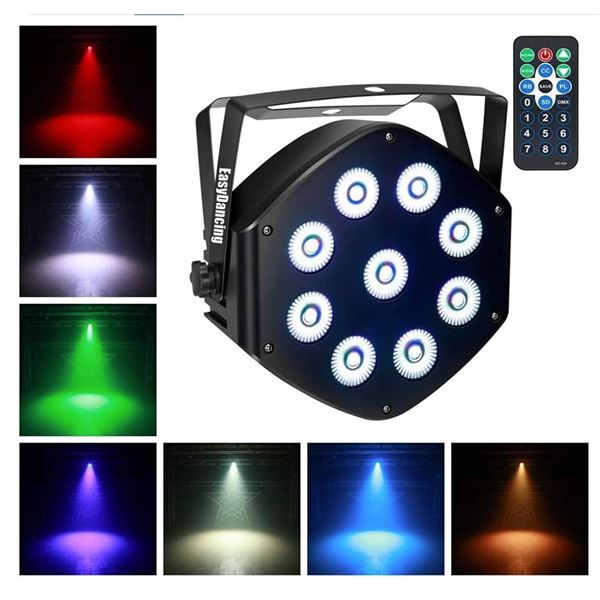 EasyDancing Theatrical Stage Lighting Apparatus Par Light RGBW 9x10W LED Uplighting 8 Channels with 