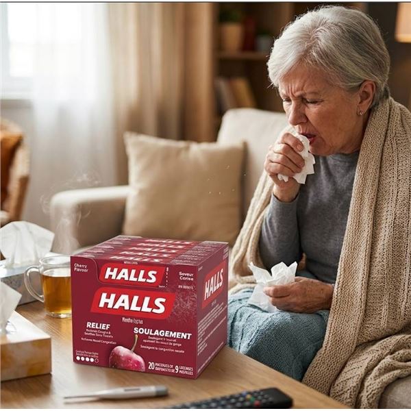 Lot of 20 Halls Cherry Flavour Mentho-Lyptus Lozenges 9 Per Pack