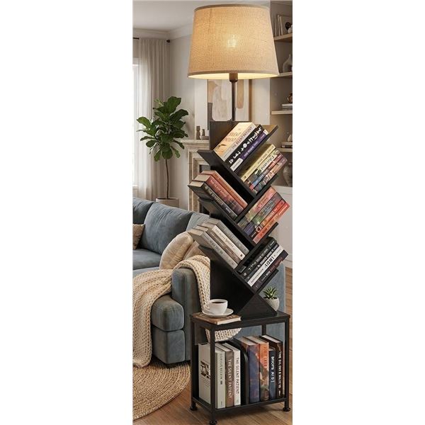 ZEXVIDA Bookcase with Lamp, Black