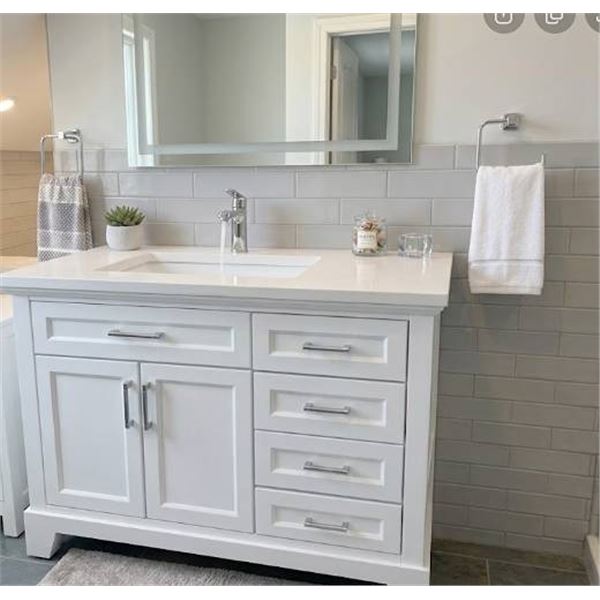 White Bathroom Vanity With Sink and Drawers