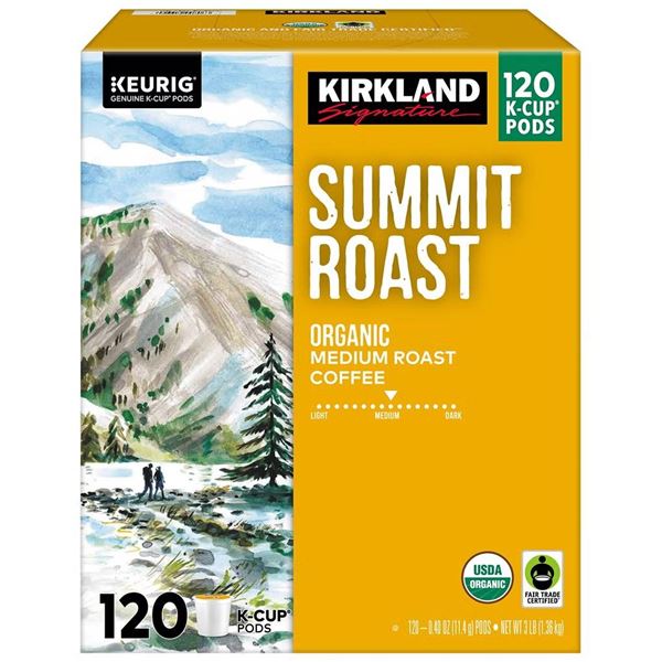 Kirkland Signature Coffee Organic Summit Roast K-Cup Pod, 120-count